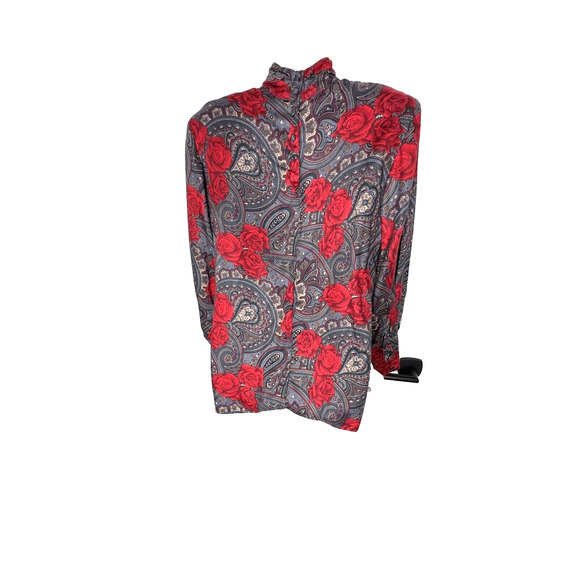 NEW Vintage Rose Print Blouse High neck by JH Collectables 100% Rayon~ sz 6 S - Picture 2 of 7